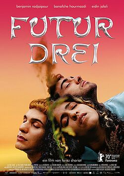 Film-Plakat "FUTUR DREI": Köpfe von zwei Männern und einer Frau mit geschlossenen Augen in-/nebeneinander