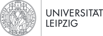 Logo der Universität Leipzig. Links das Siegel, rechts der Schriftzug zweizeilig, getrennt durch eine vertikale Linie